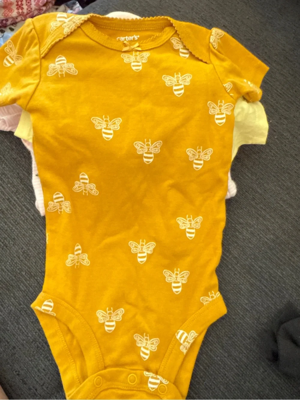 Carter's Baby Girls 5 Pack Onesies in Light Pink, Mustard & Pale Yellow